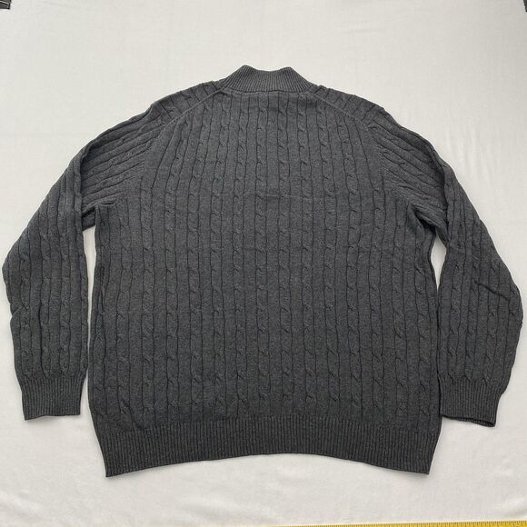 Club Room Sweater Mens 2XL Charcoal Gray Pima Cotton Cable Knit 1/4 Zip Pullover - Picture 3 of 9